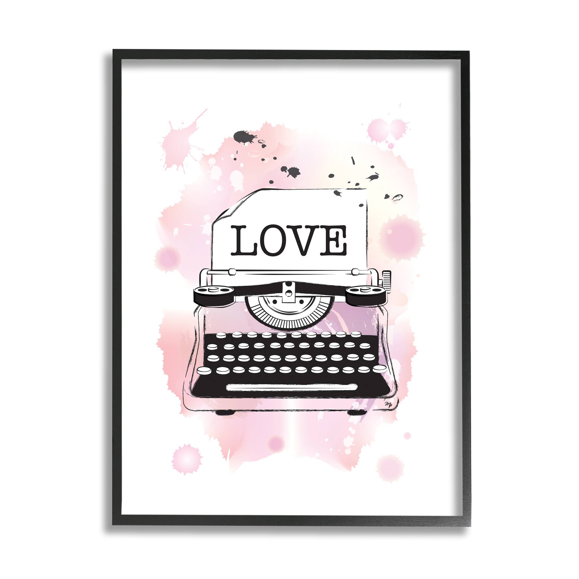 Stupell Industries Retro Pink Typewriter Love Text Paint Splash in Frame Wall Art
